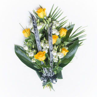 Kytica na poslednú rozlúčku žlté ruže + biela eustoma